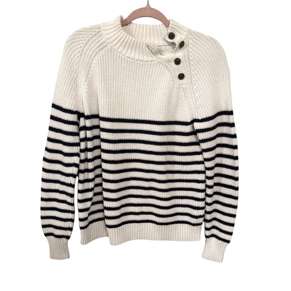 J. Crew stripped cotton button nautical sweater blue white coastal grandma - Picture 4 of 7
